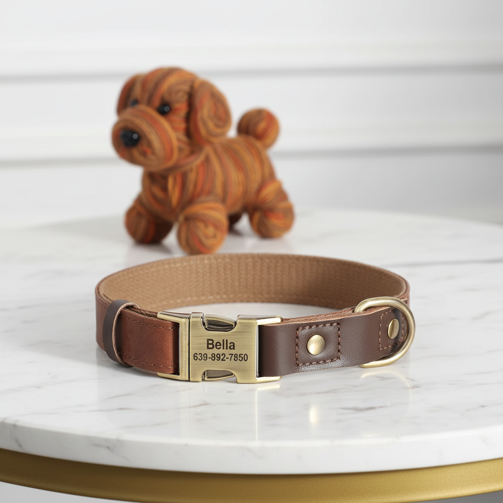 Collar personalizado con nombre y teléfono.