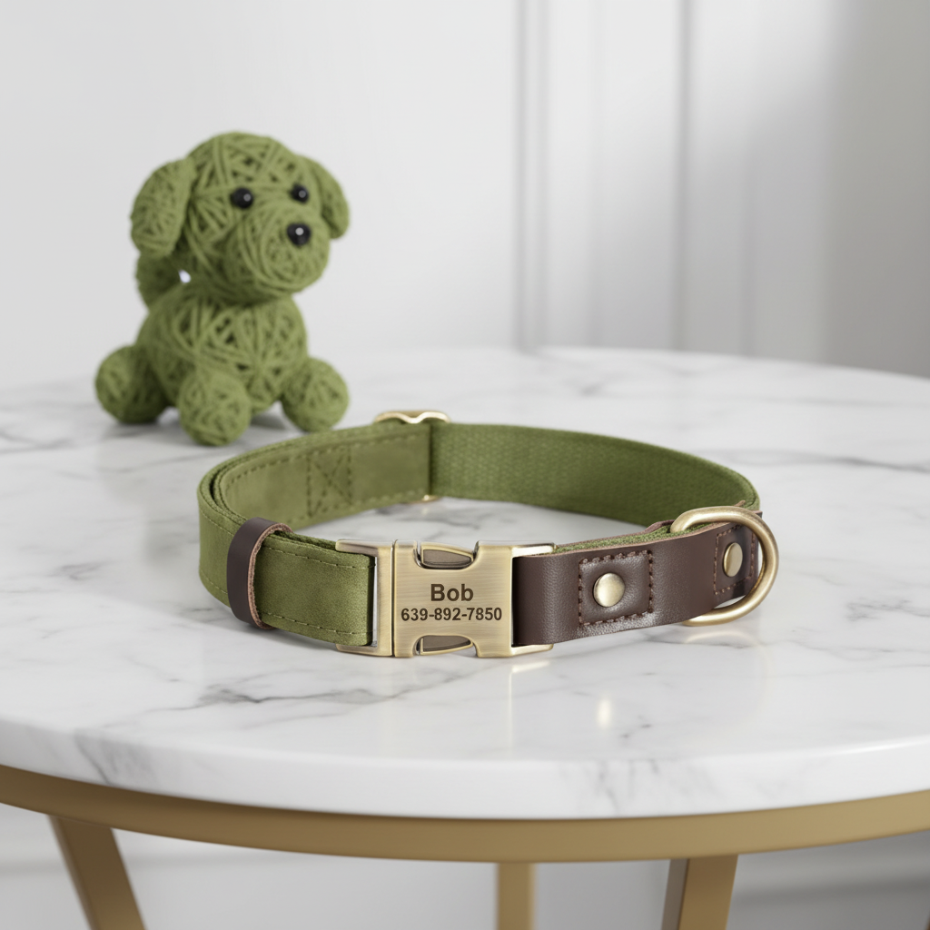Collar personalizado con nombre y teléfono.