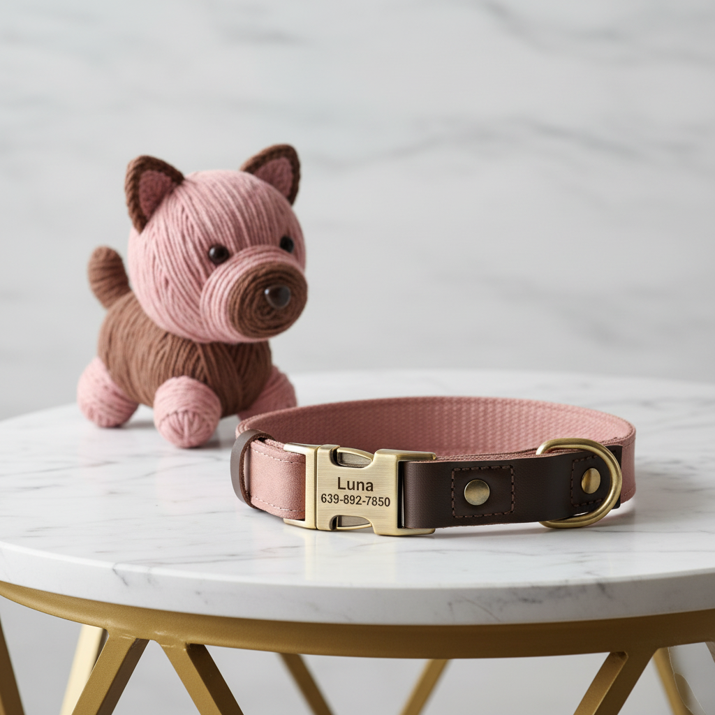 Collar personalizado con nombre y teléfono.