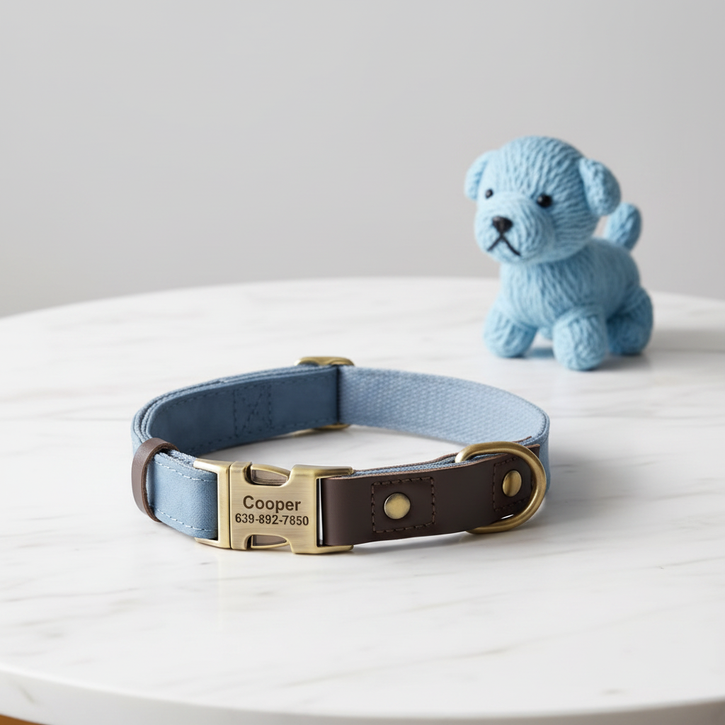 Collar personalizado con nombre y teléfono.