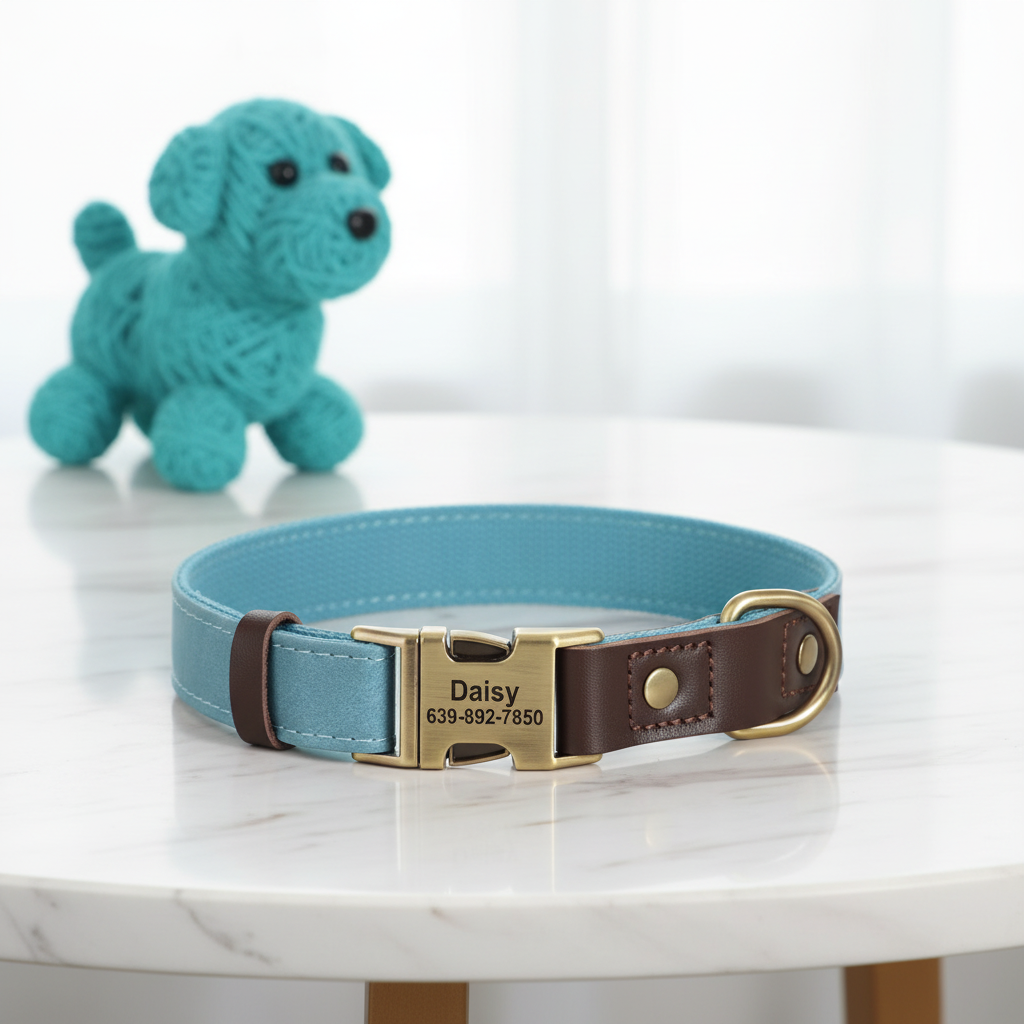 Collar personalizado con nombre y teléfono.