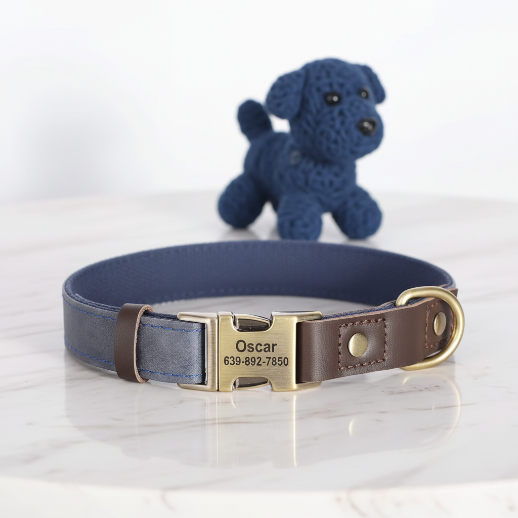 Collar personalizado con nombre y teléfono.