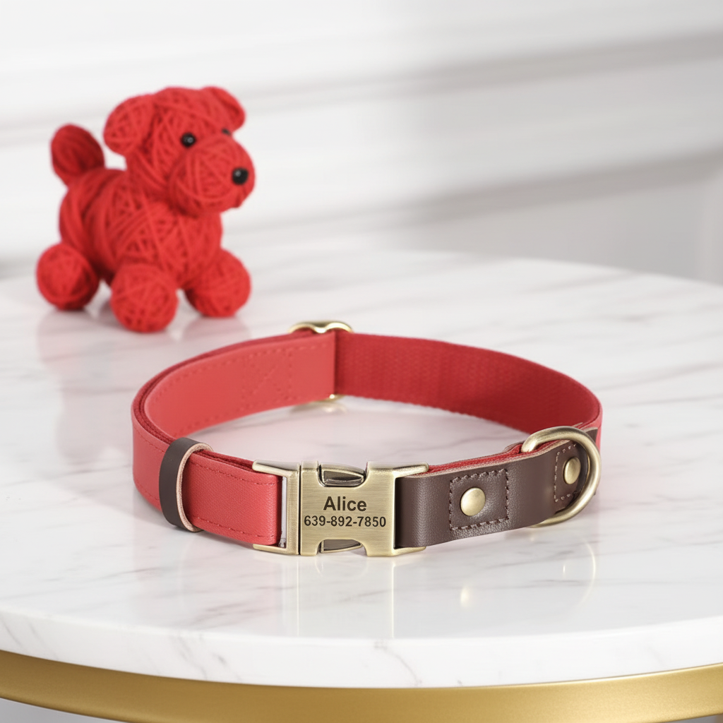 Collar rojo sobre mármol blanco