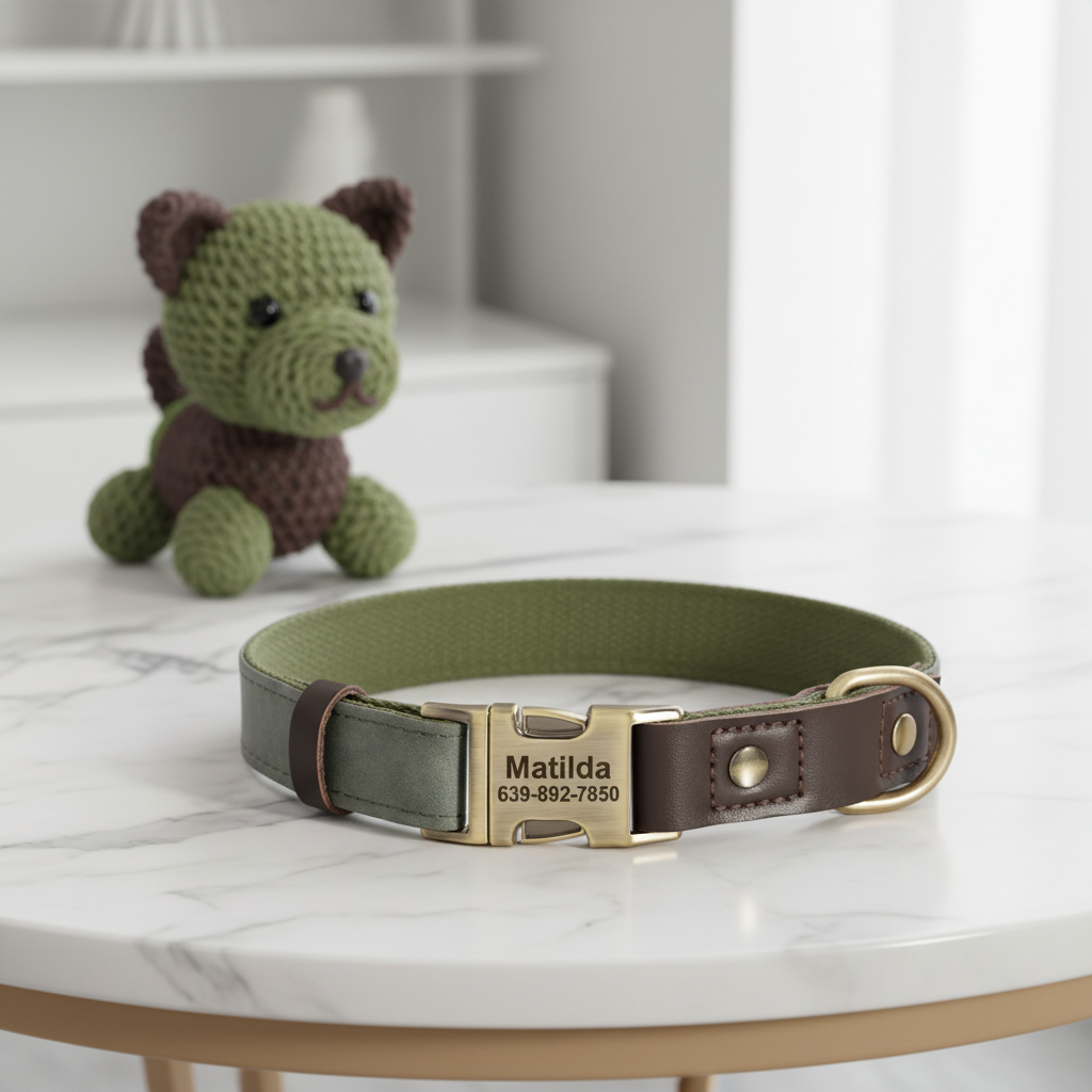 Collar personalizado con nombre y teléfono.